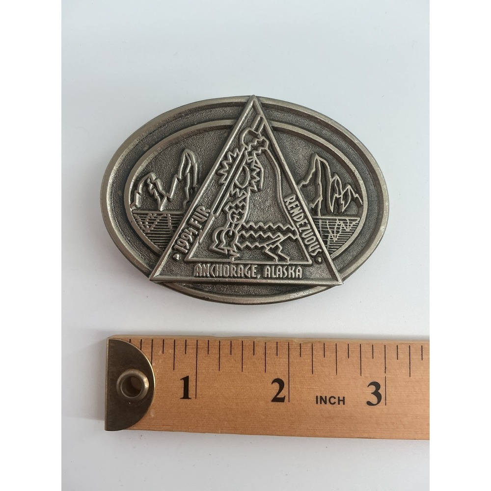 Vintage 1994 Fur Rendezvous Anchorage Alaska Belt Buckle Pewter Tone Made in USA